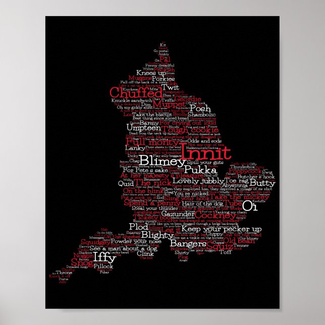 England Slang British Ord Art Karta Poster (Framsidan)
