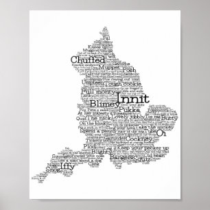England Slang British Ord Art Karta Poster