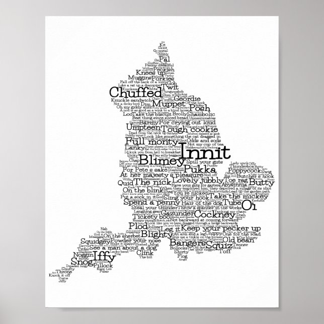 England Slang British Ord Art Karta Poster (Framsidan)