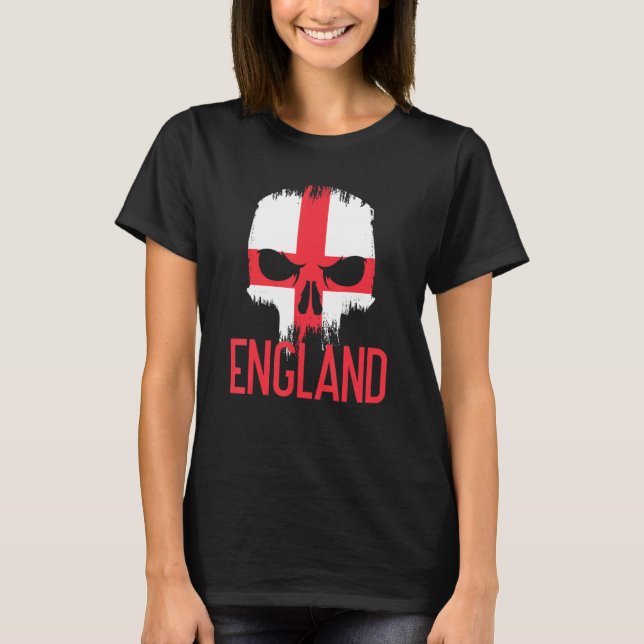 England   Supporter Skull Football Fan English Fla T Shirt (Framsida)