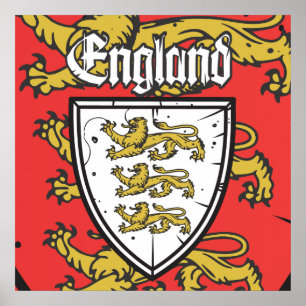 England Three Lejon Shield Poster