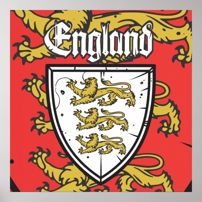 England Three Lejon Shield Poster (Framsidan)