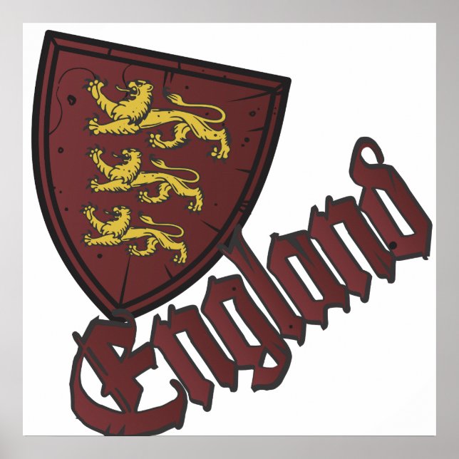 England Three Lejon Wooden Shield Poster (Framsidan)