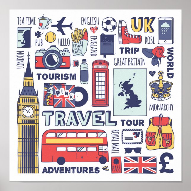 England Travel Doodles Poster (Framsidan)