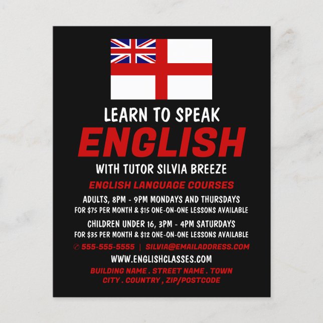 England UK Flagga, English Language Course Advert Flygblad (Framsidan)