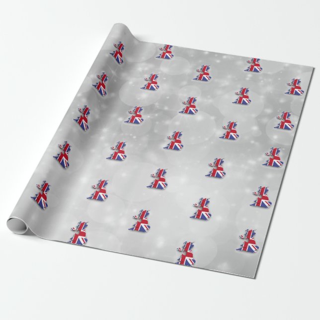 England Underbar Britain British Karta Flagga Presentpapper (Utrullad)