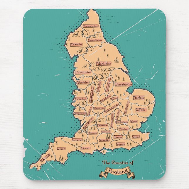 England Vintage länskarta Musmatta (Framsidan)