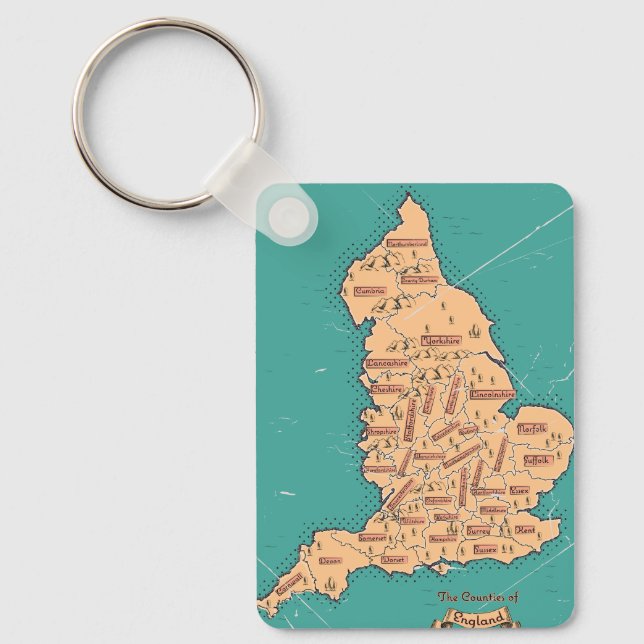 England Vintage länskarta Nyckelring (Framsida)