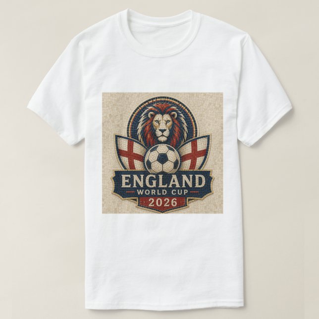 England VM 2026 Mosaik Lejon Fotboll Design T Shirt (Design framsida)