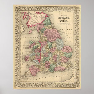 England Wales karta av Mitchell Poster