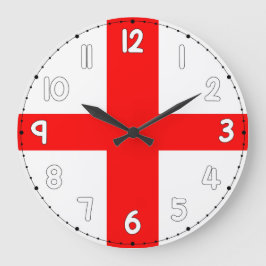England Wall Clock Flag White & Red Stor Klocka