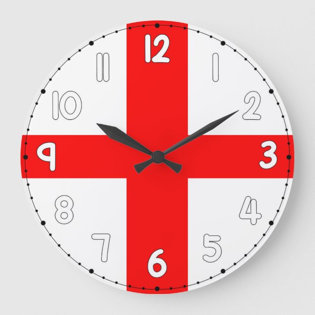 England Wall Clock Flag White & Red Stor Klocka (Framsida)