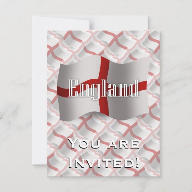 England Waving Flagga Inbjudningar (Framsida)