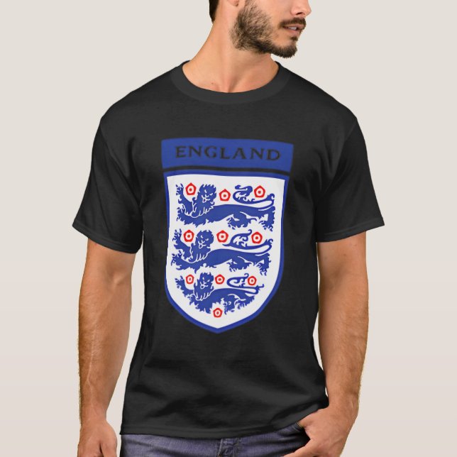 Englands fotbollslag Tre Heraldic Lejon Sheild T Shirt (Framsida)