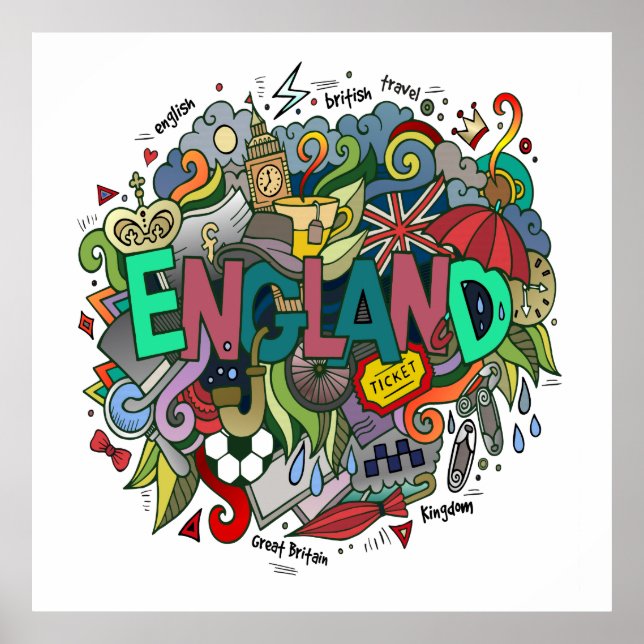 Englands Roligt Illustration Art Poster (Framsidan)