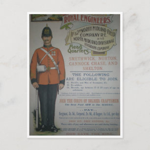 Englands Royal Ingenjör rekrytering poster 1890 Vykort