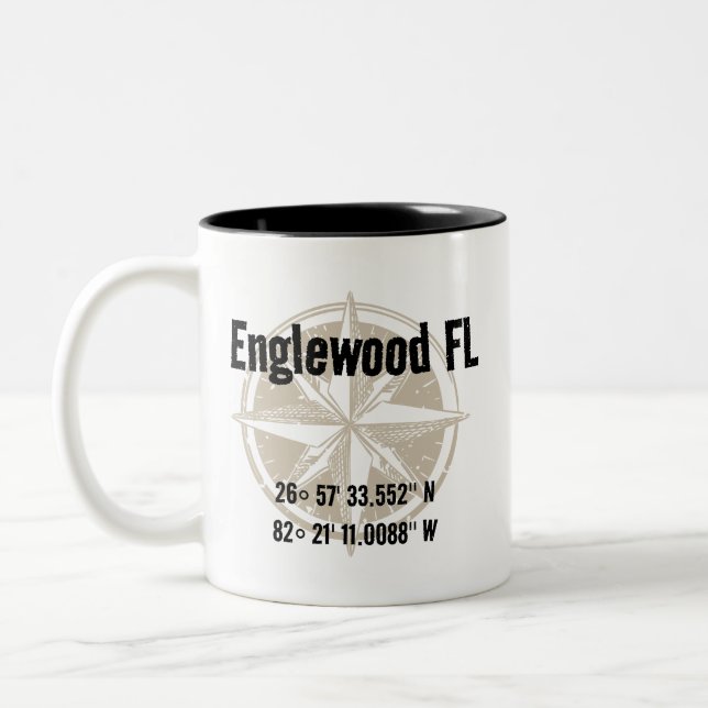 Englewood, Florida Nautical Latitud Longitud Två-Tonad Mugg (Vänster)