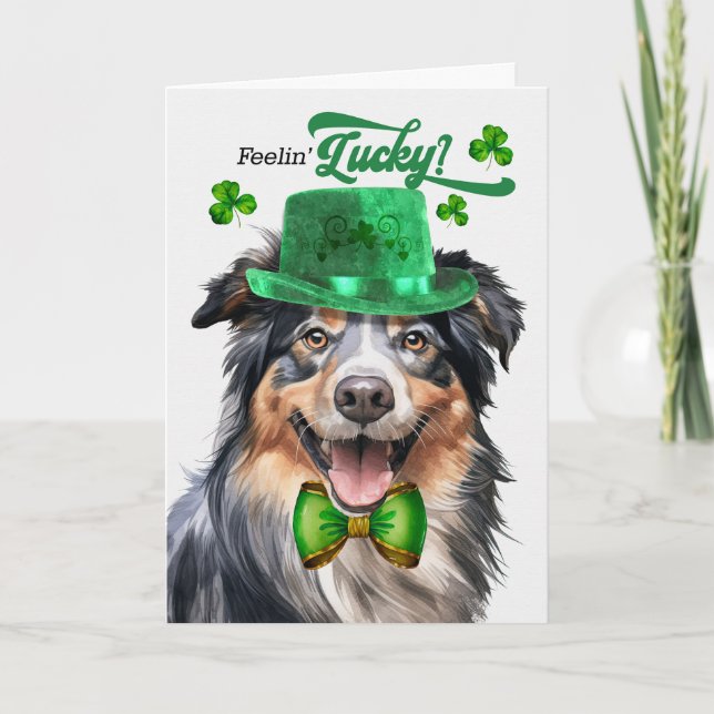 Englis Shepherd Hund Feelin' Lucky St patrick's da Helgkort (Framsida)