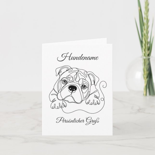 Englische Bulldogge Personalisierte One-Line Art Kort (Framsida)