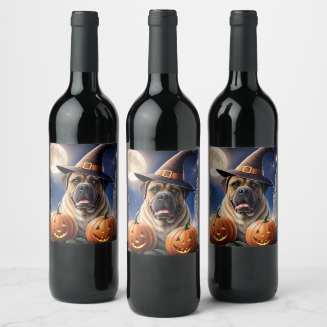 Englische Dogge Mastiff Halloween  Vinflaska Etikett (Flaskor)