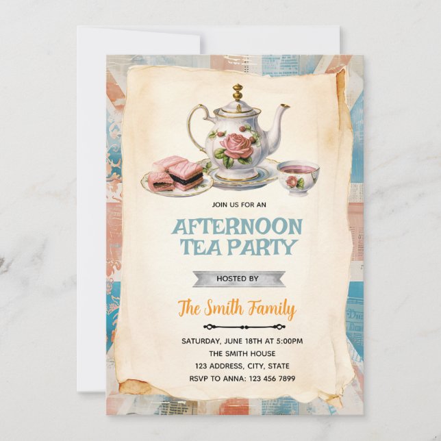 English Afternoon Tea party Invitation Inbjudningar (Framsida)
