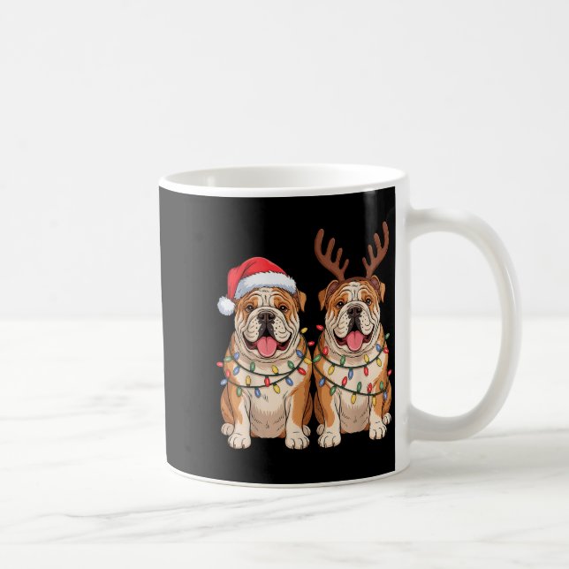 English Bulldog Christmas Santa Hat Reindeer Light Kaffemugg (Höger)