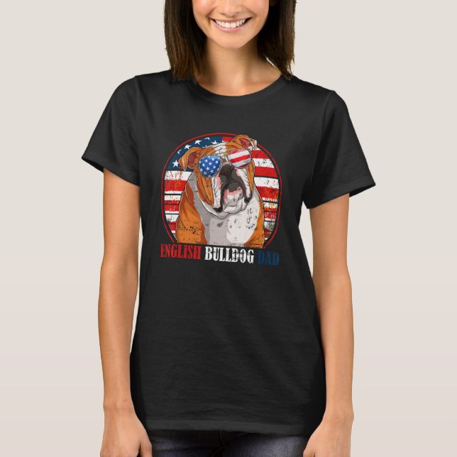 English Bulldog Dad Retro American Flag Patriotic  T Shirt (Framsida)