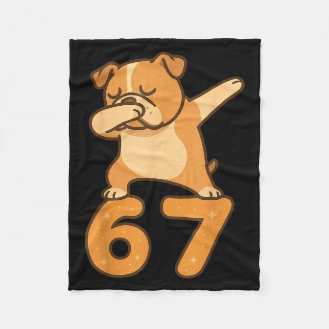 English Bulldog Dog 67 Meme Six Seven Funny Dabbin Fleecefilt (Framsidan)