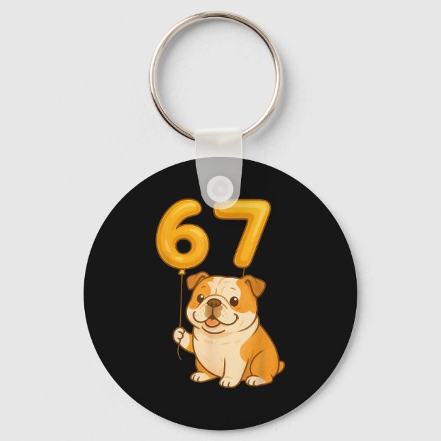 English Bulldog Dog Funny 67 Meme Six Seven Balloo Nyckelring (Framsida)