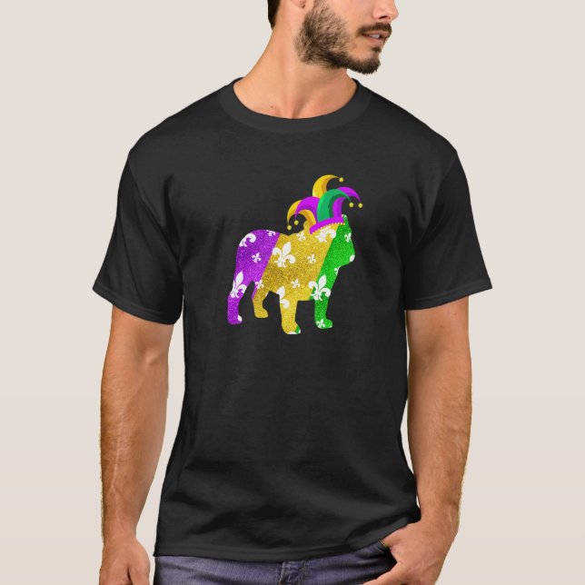 English Bulldog Dog Mardi Gras Carnivals Funny Pup T Shirt (Framsida)