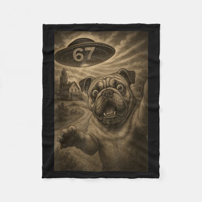 English Bulldog Dog Selfie 67 Meme Six Seven Funny Fleecefilt (Framsidan)