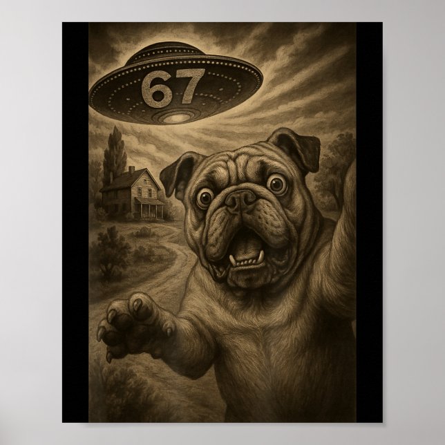 English Bulldog Dog Selfie 67 Meme Six Seven Funny Poster (Framsidan)