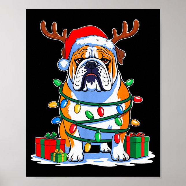 English Bulldog Dog Tree Christmas Lights Funny Xm Poster (Framsidan)
