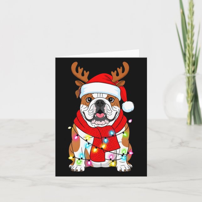 English Bulldog Dog Tree Christmas Lights Xmas Paj Kort (Framsida)