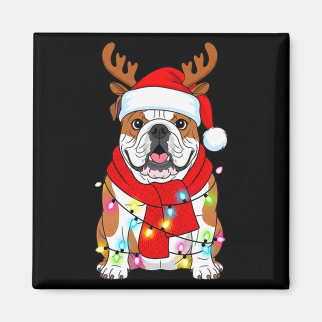 English Bulldog Dog Tree Christmas Lights Xmas Paj Magnet (Framsidan)