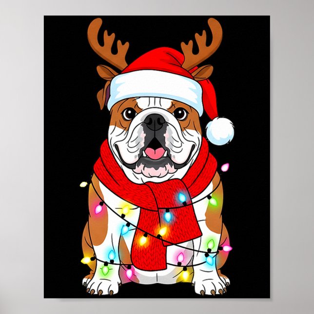 English Bulldog Dog Tree Christmas Lights Xmas Paj Poster (Framsidan)