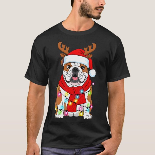 English Bulldog Dog Tree Christmas Lights Xmas Paj T Shirt (Framsida)