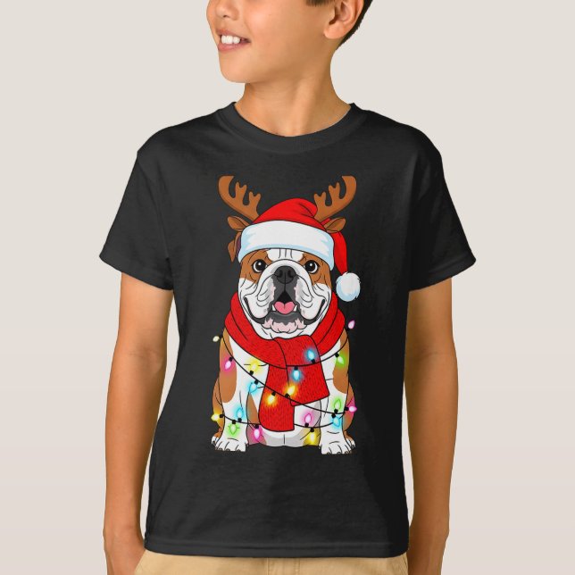English Bulldog Dog Tree Christmas Lights Xmas Paj T Shirt (Framsida)