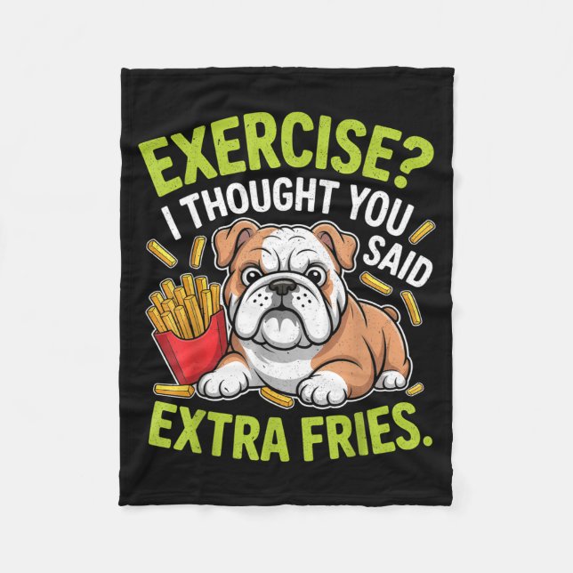 English Bulldog Exercise, Extra Fries Funny  Fleecefilt (Framsidan)