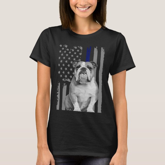 ENGLISH BULLDOG - FLAGGA American Thin Blue Line U T Shirt (Framsida)