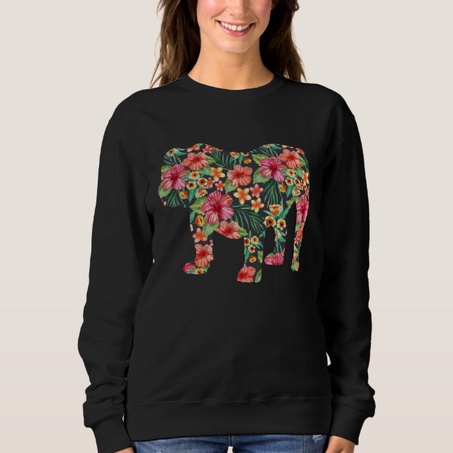 English Bulldog Flower  Dog Silhouette Floral T Shirt (Framsida)