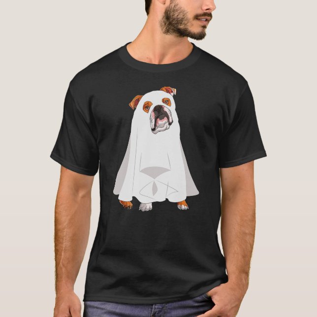 English Bulldog Ghost Pumpkin Halloween Fall Dog L T Shirt (Framsida)