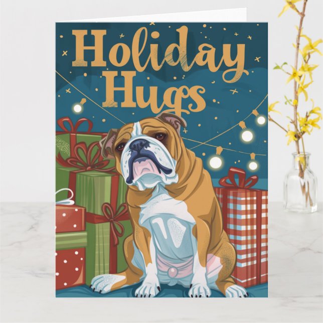 English Bulldog Helgdag Hugs Ljus Kort (Gul blomma)