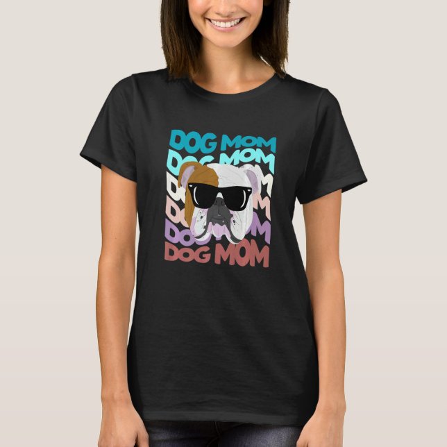 English Bulldog Mom  Cool Retro Dog Mom T Shirt (Framsida)