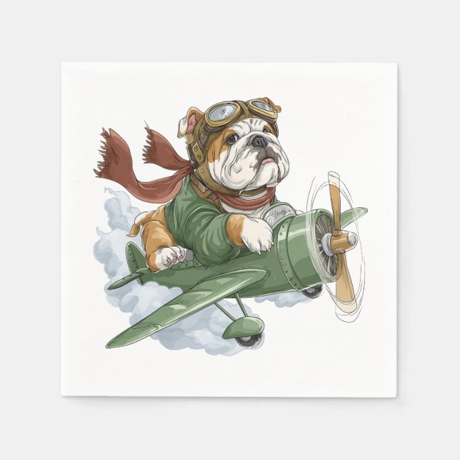 English Bulldog Pilot Airplane Pappersservett (Framsidan)