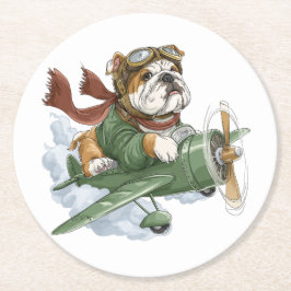 English Bulldog Pilot Airplane Underlägg Papper Rund