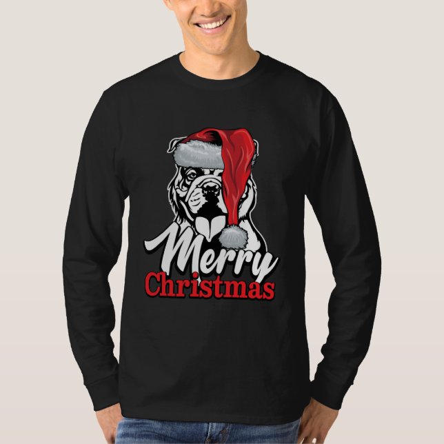 English Bulldog Santa Hat Merry Christmas T Shirt (Framsida)