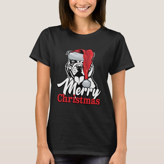 English Bulldog Santa Hat Merry Christmas T Shirt (Framsida)