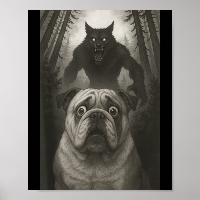 English Bulldog Selfie With Werewolf Funny  Poster (Framsidan)