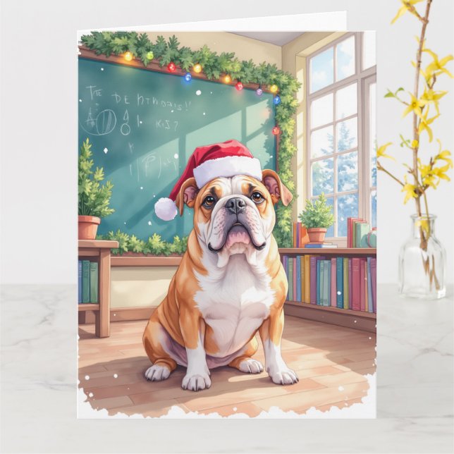 English Bulldog Teacher Classroom Santa Hat Kort (Gul blomma)